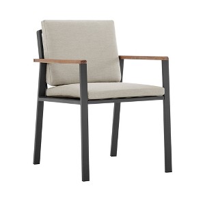 HomeRoots Set of Two 22" Light Gray Solid Wood Outdoor Dining Chair with Taupe Cushion - 1 of 4