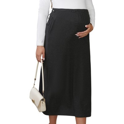 INSPIRE CHIC Womens Maternity Skirt Knitted Straight Skirts Over the Belly Stretch Solid Pregnancy Business Work