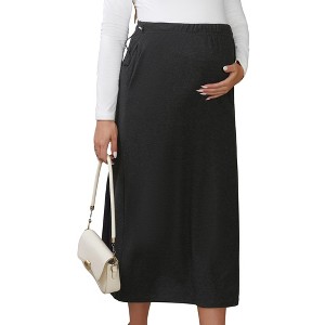 INSPIRE CHIC Womens Maternity Skirts Straight Casual Over the Belly Stretchy Knit Midi Pregnancy Skirt Business - 1 of 4
