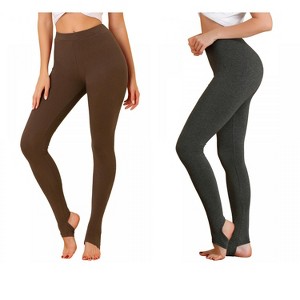 INSPIRE CHIC Women's Elastic Waistband Soft Gym Yoga Cotton Stirrup Pants Leggings 2 Packs - 1 of 4