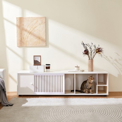 Chic Crate-Modern Pet-Friendly TV Stand – Built-In Storage & Removable Sliding Door, Cat-Friendly Media Console