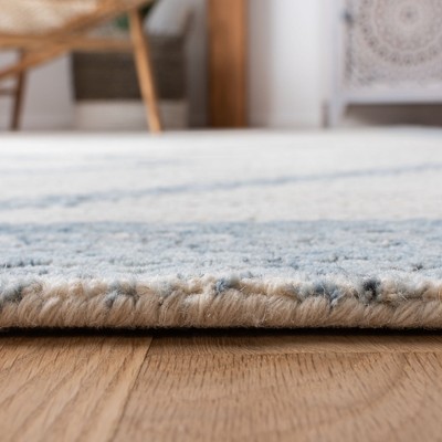 Ivory and Blue Hand Tufted Wool Runner Rug