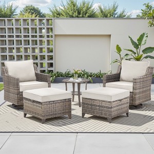 Buenhomino High Back Patio Furniture Set, Outdoor Conversation Set with Sofa, Swivel Rocker Chairs & Ottomans, Ideal for Porch Pool Deck Yard - 1 of 4