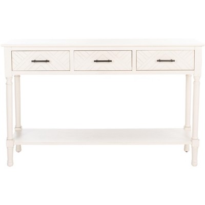 Distressed White Wooden Console Table with 3 Drawers and Storage Shelf
