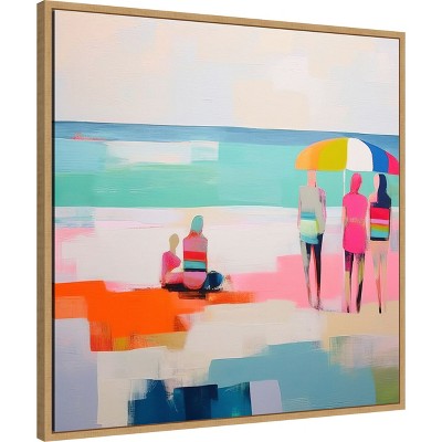Summer Vibes Abstract Beach Scene Canvas Art in Maple Frame