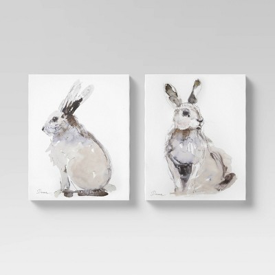 (Set of 2) 16" x 20" Rabbits Decorative Wall Canvases Brown - Threshold™