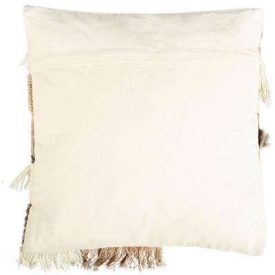 Gray and Ivory Geometric Wool Fringe Throw Pillow