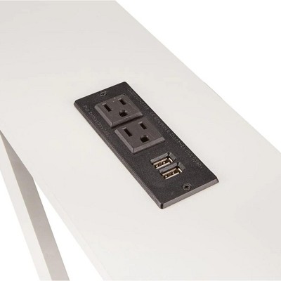 Slim Black MDF Sofa Table with Built-In Outlet