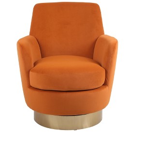 Gulches Velvet Swivel Barrel Chair, Orange with Gold Stainless Steel Base - 1 of 4