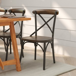 Merrick Lane Industrial Style Metal X-Back Dining Chair with Fruitwood Finished Seat and Back - 1 of 4
