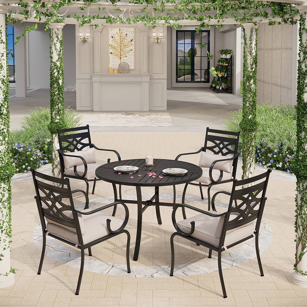 Photos - Dining Table 5pc Outdoor Dining Set with Chairs with Seat & Back Cushions & Metal Round