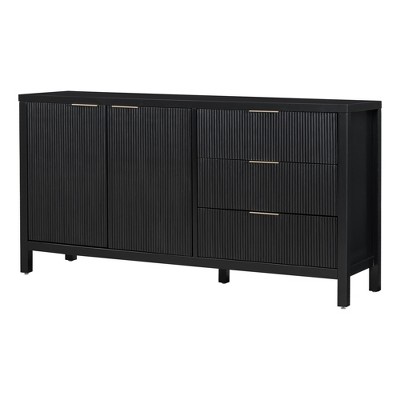 TiramisuBest Sideboard - 3 Adjustable Shelves, 3 Drawers, Storage with Metal Handles, for Study, Hallway and Living Room, Cyan
