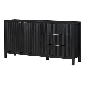TiramisuBest Sideboard - 3 Adjustable Shelves, 3 Drawers, Storage with Metal Handles, for Study, Hallway and Living Room, Cyan - 1 of 4