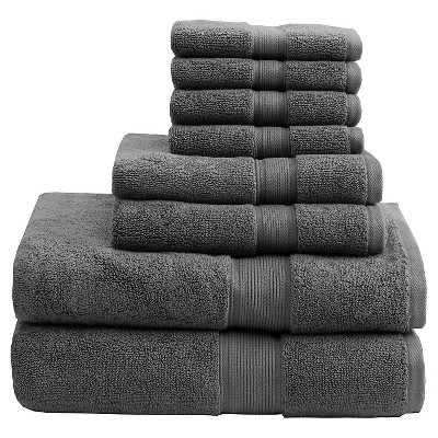 8pc Cotton Bath Towel Set Gray : Target