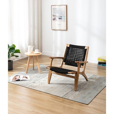 Black and Natural Woven Rope Accent Chair