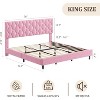 Grey/Beige/Pink Upholstered Platform Bed Frame with Height-Adjustable Fabric Headboard, Heavy-Duty Wood Slat Support, No Box Spring Needed - 2 of 4