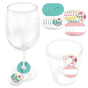 Big Dot of Happiness Colorful Floral Happy Mother's Day - We Love Mom Party Paper Beverage Markers for Glasses - Drink Tags - Set of 24