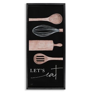 Stupell Industries Let's Eat with Kitchen Utensils Floating Frame Canvas Art, Black, 15" x 31" - 1 of 4