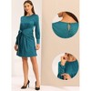 Allegra K Women's Long Sleeve Ruched Round Neck Cocktail Party Tie Waist Satin Dress - 2 of 4
