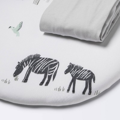 Jersey Bassinet Sheet 2pk - Cloud Island™ Two by Two Animals and Solid Gray