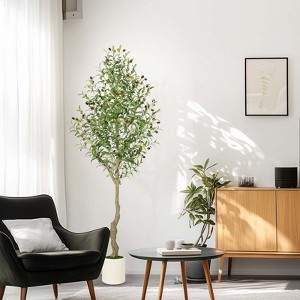 Whizmax Olive Trees Artificial Indoor, 5/6/7FT Tall Olive Tree Plants, Faux Olive Tree with Realistic Trunk, Leaves, Fruits for Home Office Decor - 1 of 4