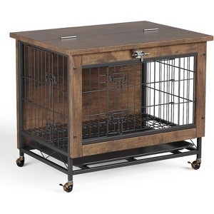 Small Dog Crate Furniture with 2 Doors and Wheels, Heavy Duty Wooden Indoor Dog House Cage for Small and Medium Dogs - 1 of 4
