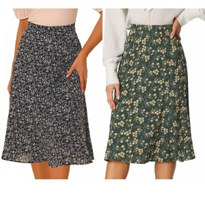 INSPIRE CHIC Women's Print Floral Peasant Elastic Waist A-Line Midi Skirts 2 Packs - 1 of 4