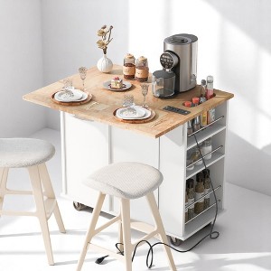 Rolling Kitchen Island Cart, Drop Leaf, Wine Rack, Rubberwood Top, Adjustable Storage and Lockable Wheels, Kitchen Cabinets - 1 of 4