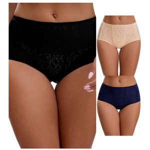 INSPIRE CHIC Women's Floral Lace Breathable Comfortable Mid Rise Underwear Briefs 3 Packs - 1 of 4