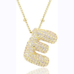 Personalized Chunky Initial Necklace: 14K Gold Plated Bubble Balloon Charm Pendant for Women - 1 of 4
