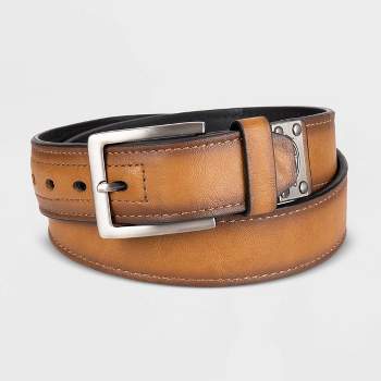 Dickies Men's Workwear Belt with Metal Logo Plaque - Brown