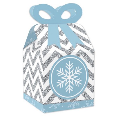 Big Dot of Happiness Winter Wonderland - Square Favor Gift Boxes - Snowflake Holiday Party and Winter Wedding Bow Boxes - Set of 12