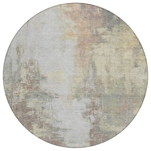 Tan And Brown Abstract Washable Indoor Outdoor Area Rug - 1 of 4