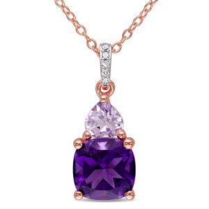 EVERLY JEWELRY | Rose Plated Sterling Silver 2 1/7ct TGW African Amethyst Rose de France and Diamond Accent Heart Necklace, 18 inc - 1 of 4
