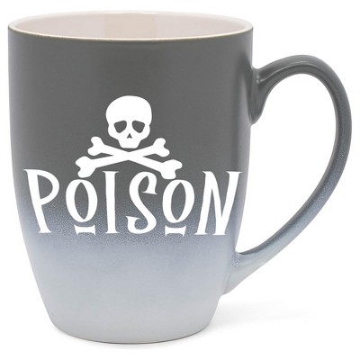 Elanze Designs Poison Skull Two Toned Ombre Matte Grey and White 12 ounce Ceramic Stoneware Coffee Cup Mug