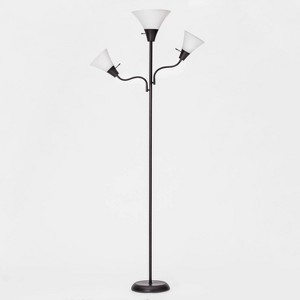 Torchiere with Two Task Lights Floor Lamp Black (Includes Energy Efficient Light Bulb) – - Room Essentials