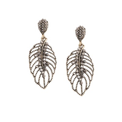 SOHI Women's Chrome Silver Intricate Crystal Leaf Drop Earrings