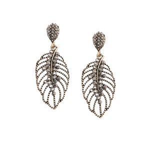 SOHI Women's Chrome Silver Intricate Crystal Leaf Drop Earrings - 1 of 4