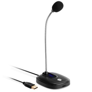 Insten Omnidirectional USB Microphone for Computer with Adjustable Gooseneck, RGB Lighting, 3.5mm Headphone Output