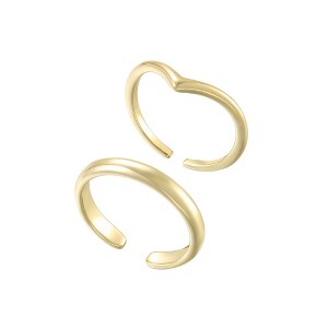 Adornia 14k Gold Plated Adjustable Chevron and Double Line Toe Ring Set - 1 of 3
