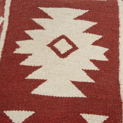 18" Maroon and Ivory Southwestern Wool Throw Pillow