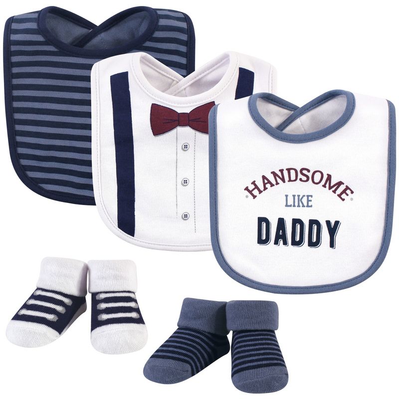 Little Treasure Baby Boy Cotton Bib and Sock Set 5pk, Handsome Daddy, One Size, 1 of 2