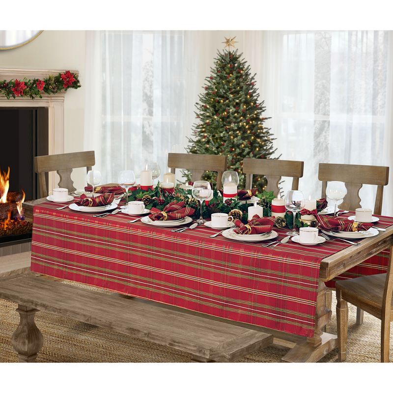 Shimmering Plaid Holiday Tablecloth ~ Red/Green -  Elrene Home Fashions, 2 of 5