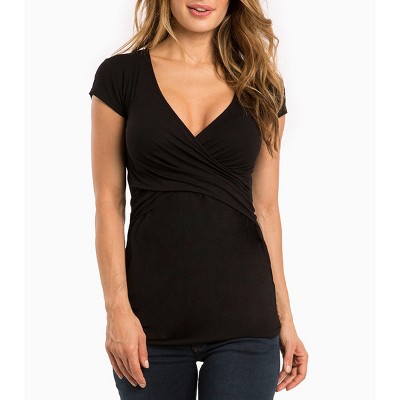 Women's Maternity Shirts Twist Front Cap Sleeve Nursing Tops Mini Summer Breastfeeding Tees Pregnancy Clothes