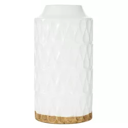 16" x 8" Cylinder Ceramic Vase with Teardrop Pattern White - Olivia & May