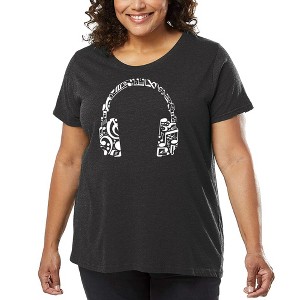 LA Pop Art Women's Word Art T-shirt - Music Note Headphones - 1 of 4