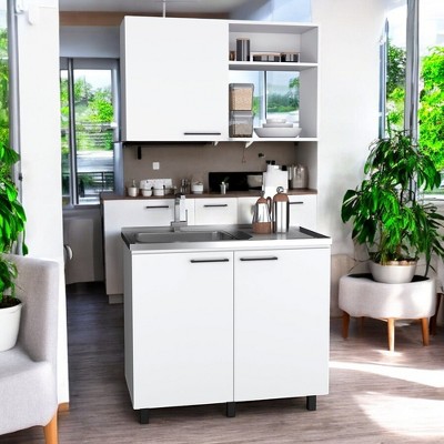 Alilang 15.74 Inch White Kitchen Cabinet Set with Sink Base and Open Storage Shelves - White