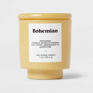 Gold Exterior Painted Glass w/ Glass Lid Incense and Santal "Bohemian" 7oz - Room Essentials™ - 1 of 3
