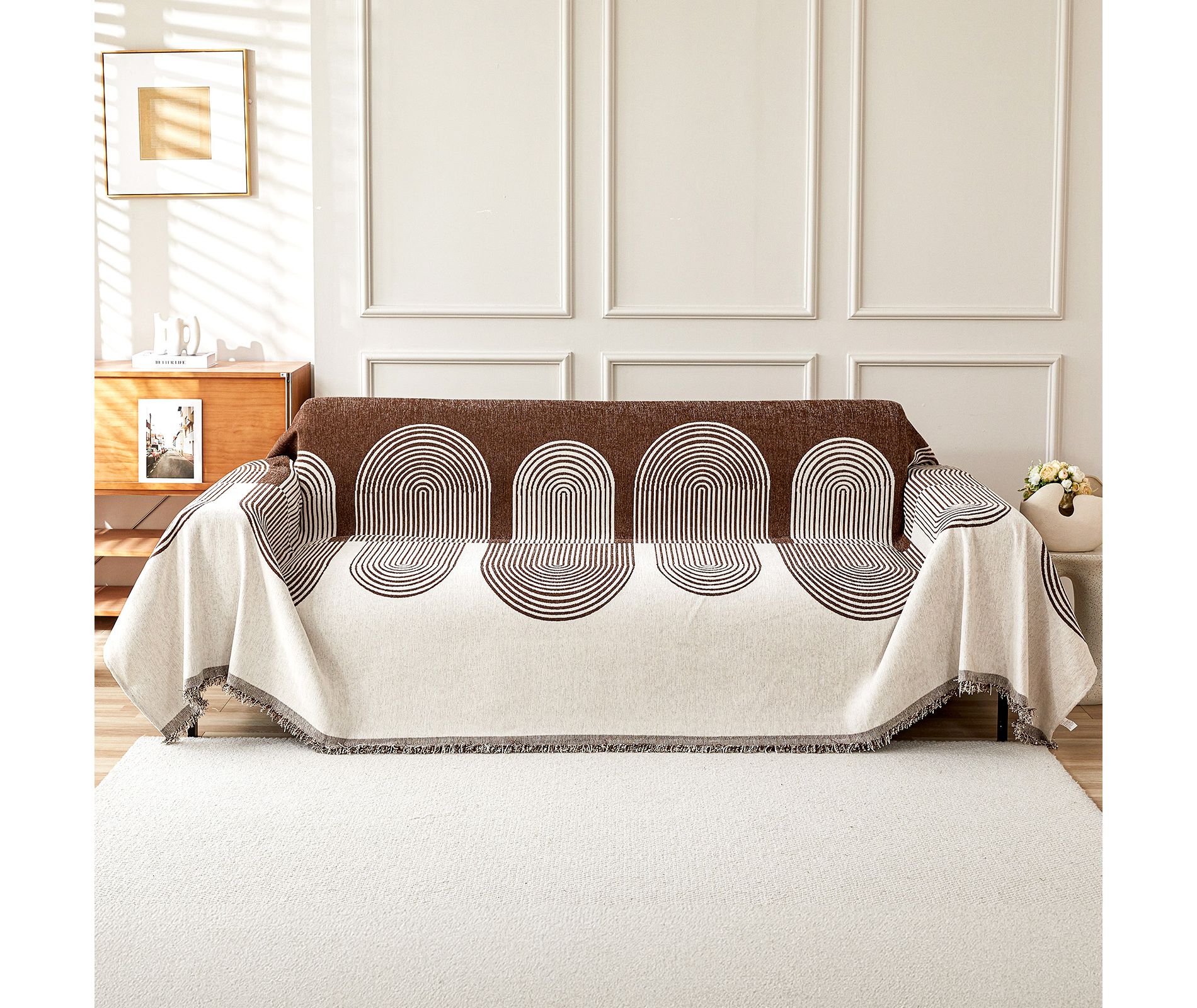 Bekrvio Pet-Firendly Couch Covers Boho Reversible Chenille Washable Sectional Sofa Slipcover Cat Scratch Proof Couch Protector, 87'' x 134" Brown