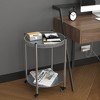 QingMoon 2-Tier Movable Coffee Table, Round Metal Side Table, Detachable Bedside Nightstand with Locking Casters & Storage Shelves for Living Room - 3 of 4